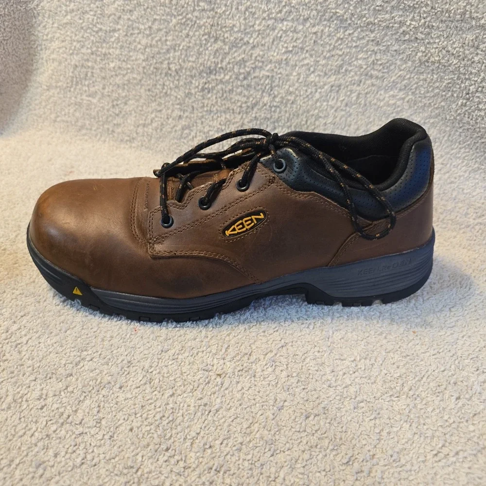 KEEN Chicago Oxford Work Utility Carbon Toe Safety Shoes Brown Leather Sz 14D